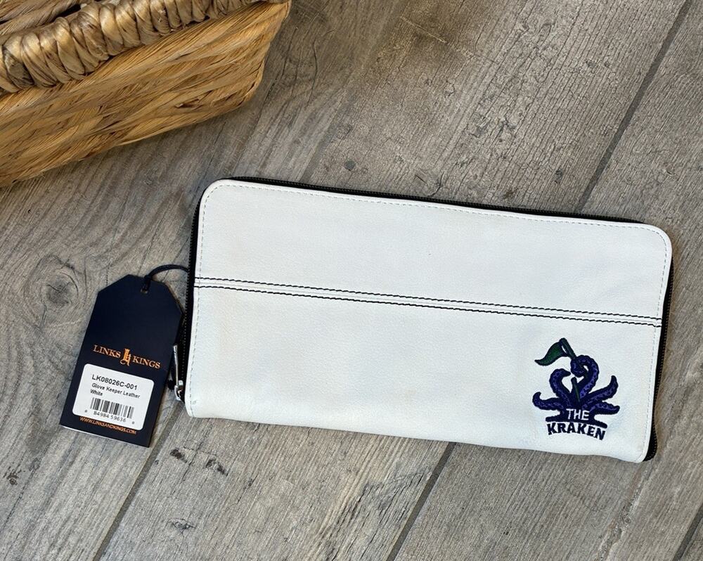 Links & Kings Leather Golf Glove Keeper Case White NWT The Kraken Custom Logo